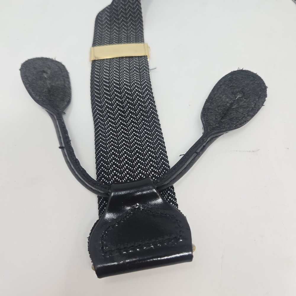 Men's Herringbone Button-On Suspenders Braces Black White Y-Back Leather Ends - Picture 5 of 13